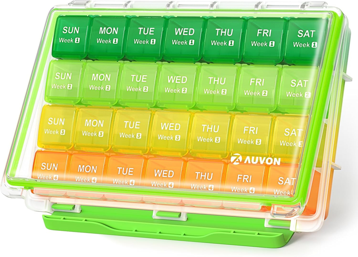 AUVON Moisture-Proof Monthly Pill Organizer, Large 28 Days Pill Box Case with Re