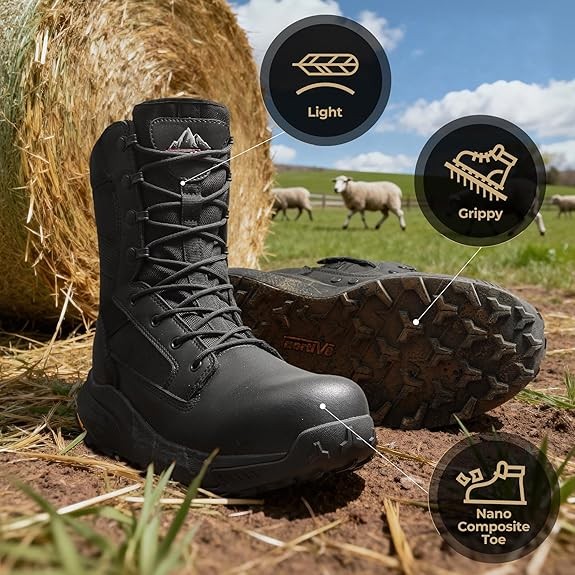 Men’s Composite Toe Tactical Work Boots Lightweight Side Zipper Boots Wide Size