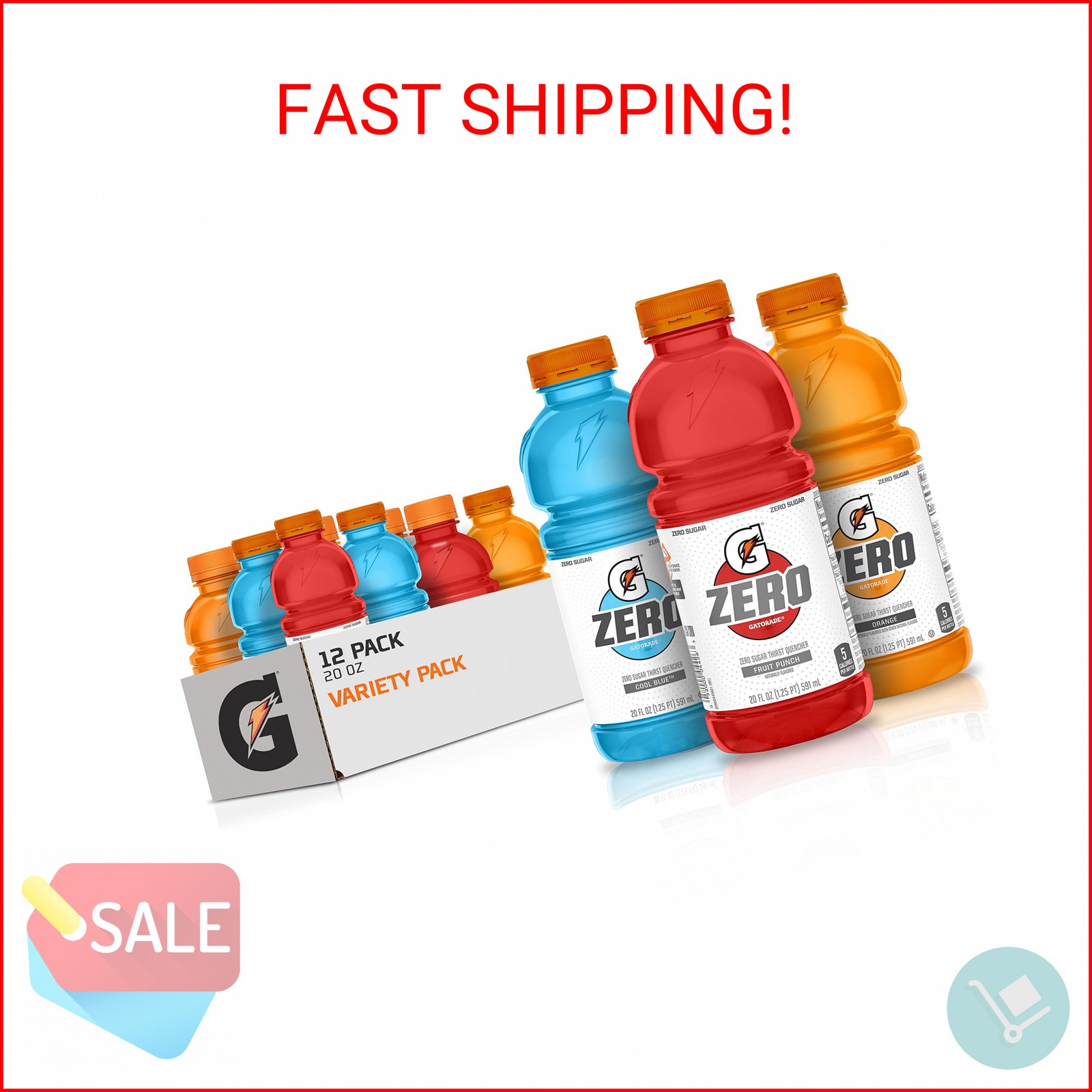 Gatorade G Zero Thirst Quencher, 3 Flavor Variety Pack, 20oz Bottles (12 Pack)