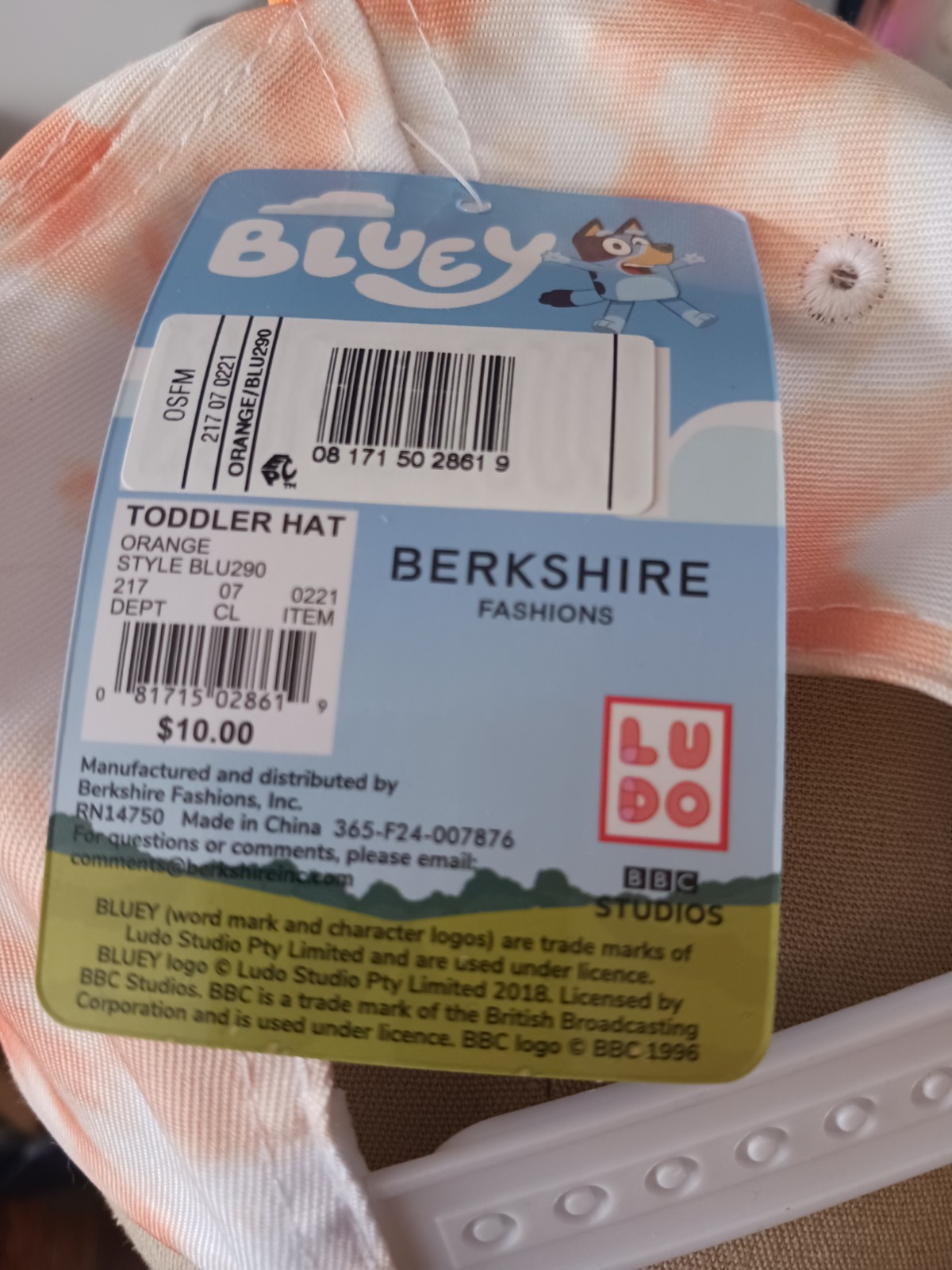 Bluey Toddler Size Hat in Orange , Berkshire, Snapback NWT
