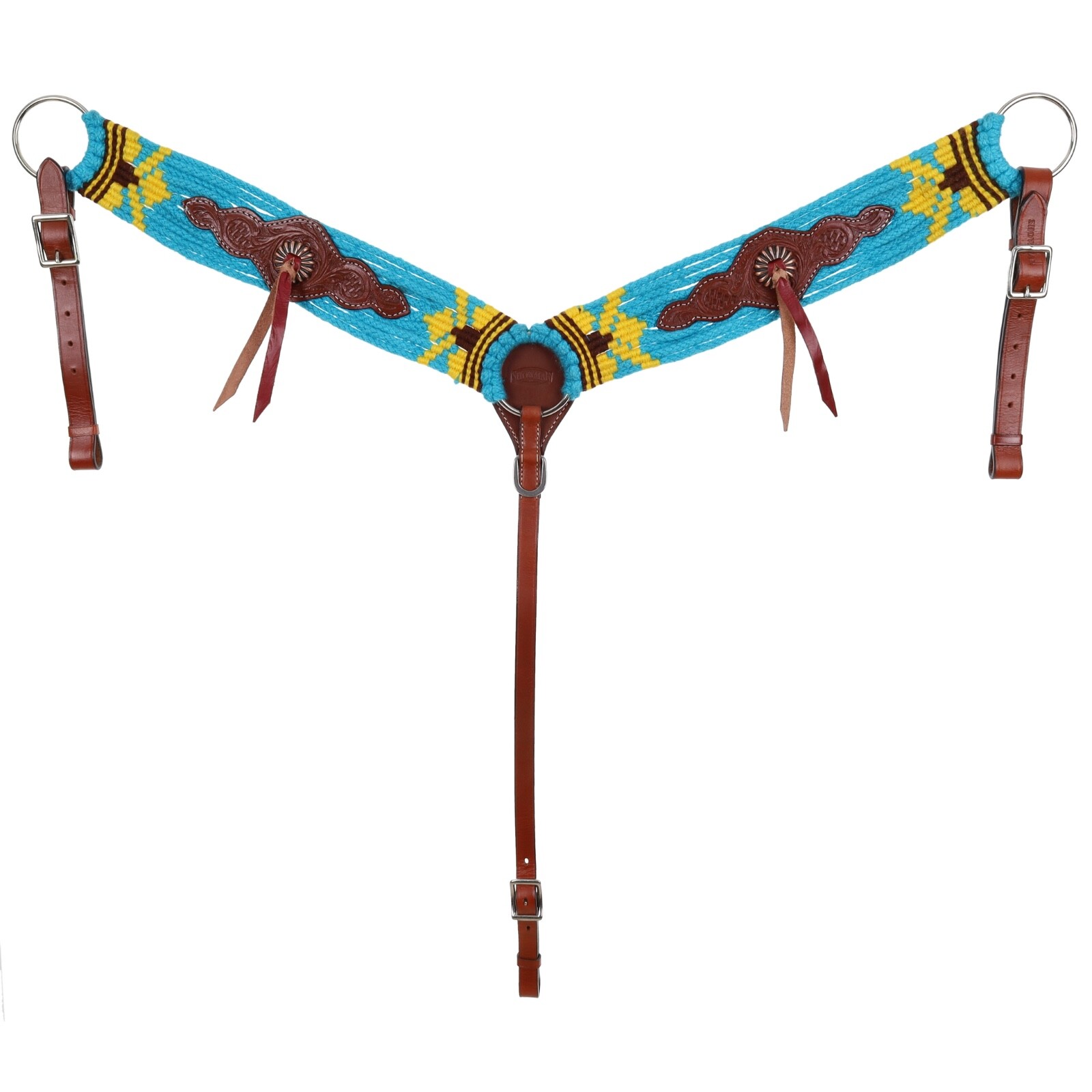 Sunlit Sky Teal Blue/Yellow Mohair Wool & Leather Breastcollar Adjustable