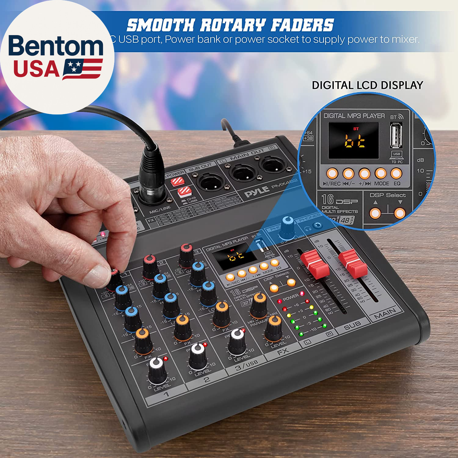 Professional DJ Audio Mixer - 3-Channel Controller with 16 Preset DSP Effects -