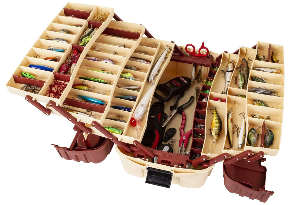Large Fishing Tackle Box 7 Tray Full Travel Holder Pack Handle-Locking Hip Roof
