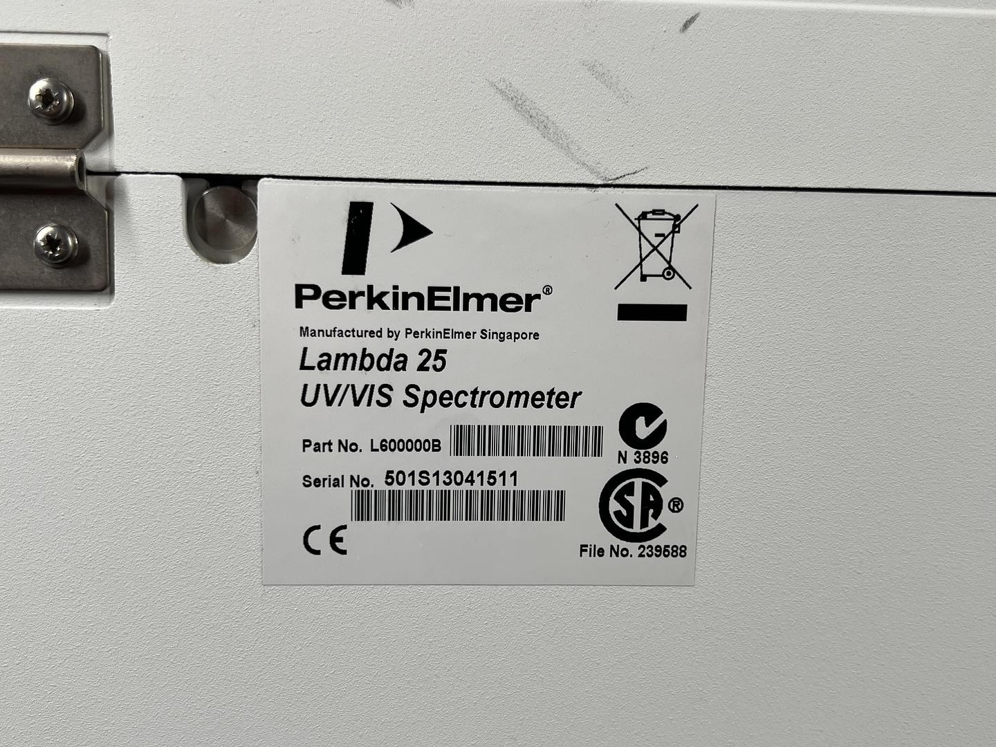 Perkin Elmer Lambda 25 UV/VIS Spectrometer L600000B
