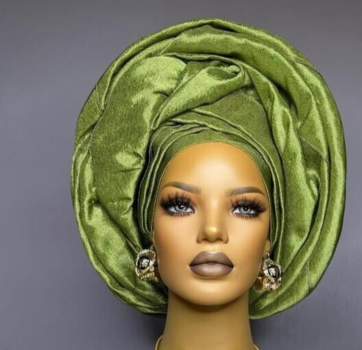 luxury asooke Autogele African in olive-green color for women NEW