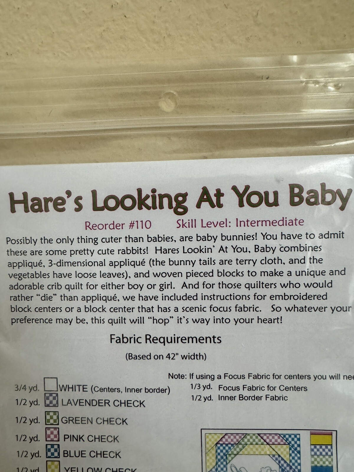 Tammy Tadd Designs HARE'S LOOKING AT YOU BABY Quilt Pattern Template Pillow