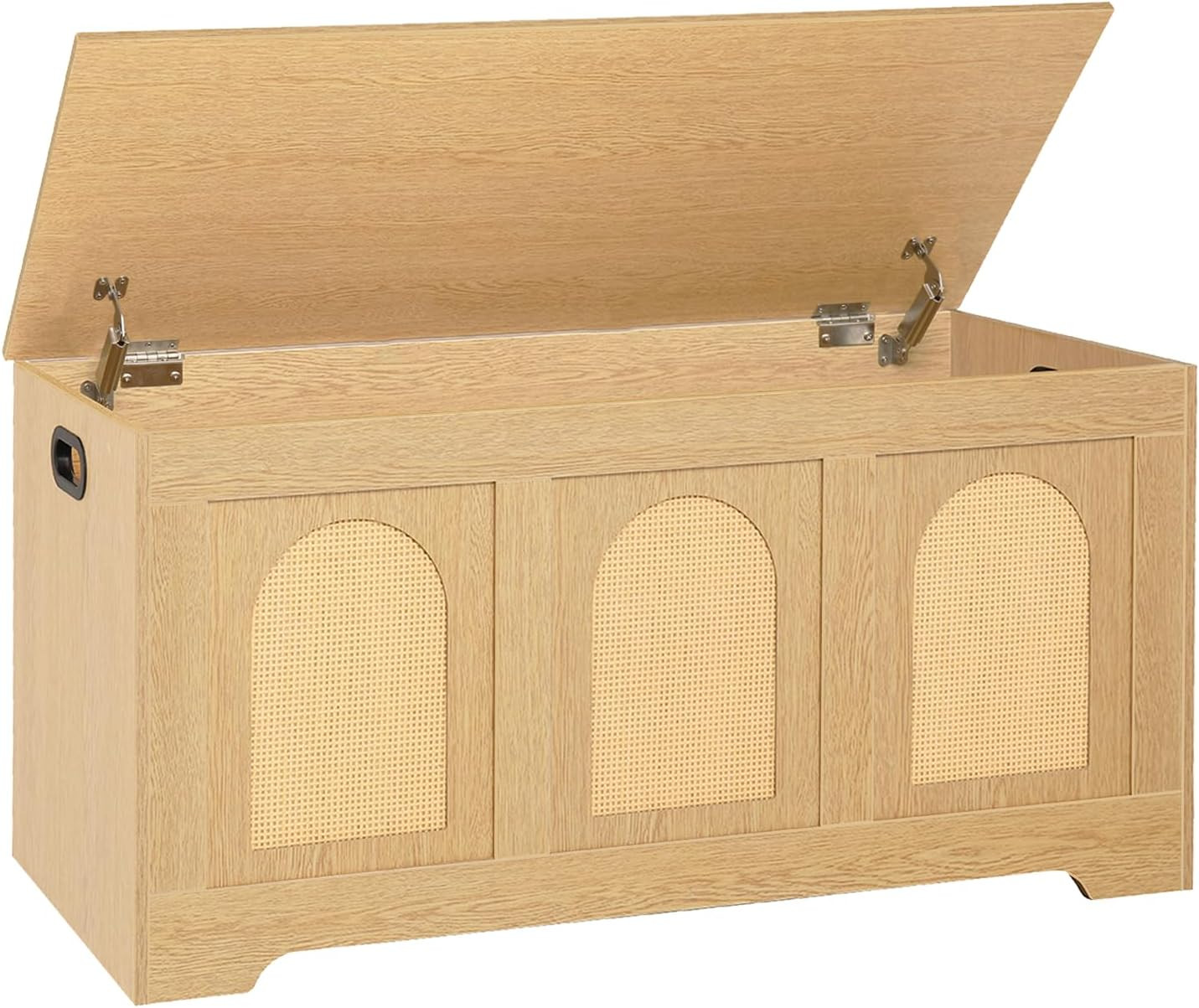 Rattan-Like Storage Chest & Shoe Bench with Flip-Top, Easy Assembly, Natural