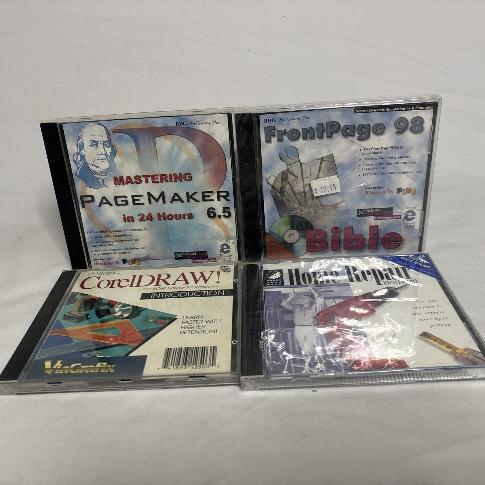 Vintage PC Software Lot- Pagemaker 6.5 + Home Repair + Learn CorelDRAW + Bible