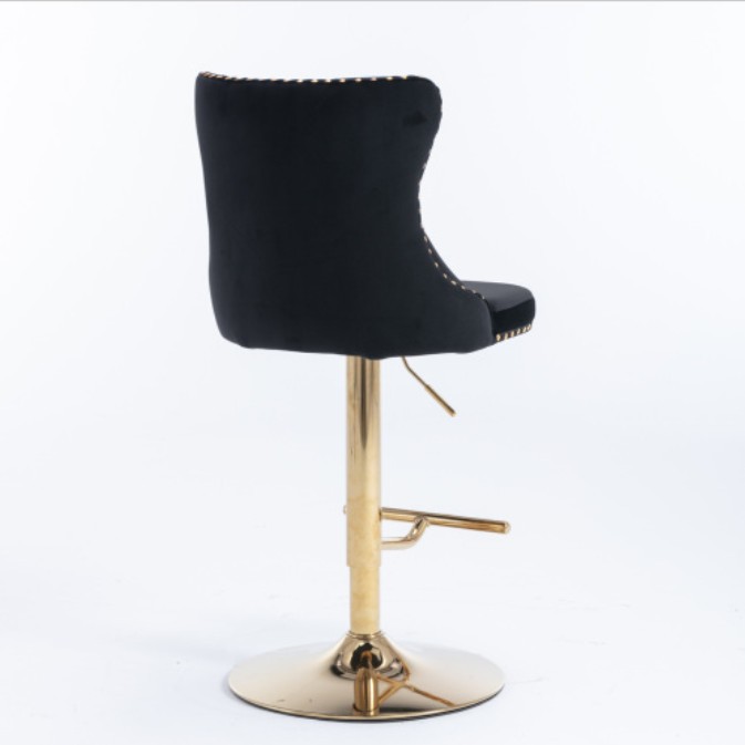 Golden Swivel Velvet Barstools Adjusatble Seat Height From 25-33 Inch Black