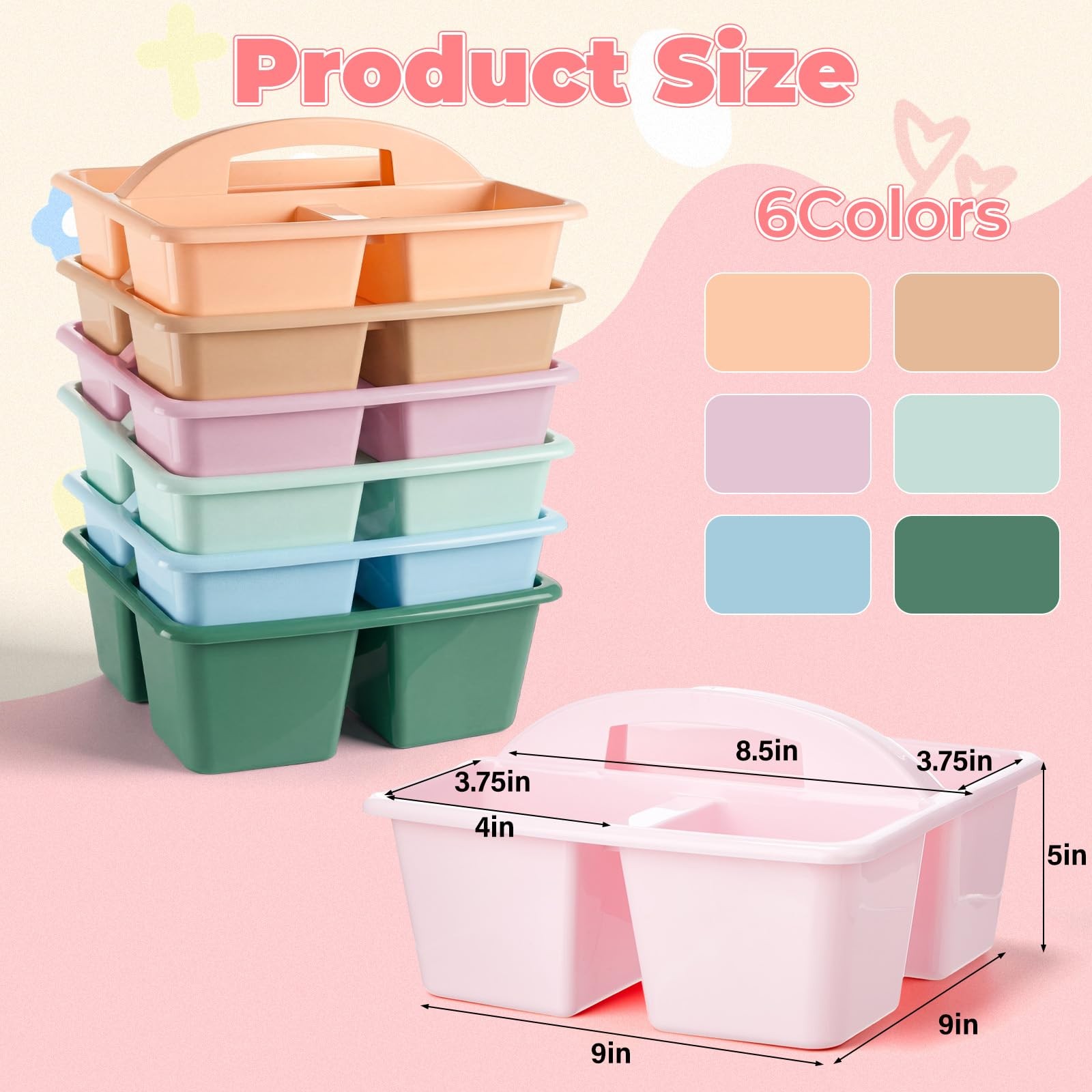 Kathfly 6 Pack Multipurpose Compartment Caddy Plastic Storage Boxes Handle