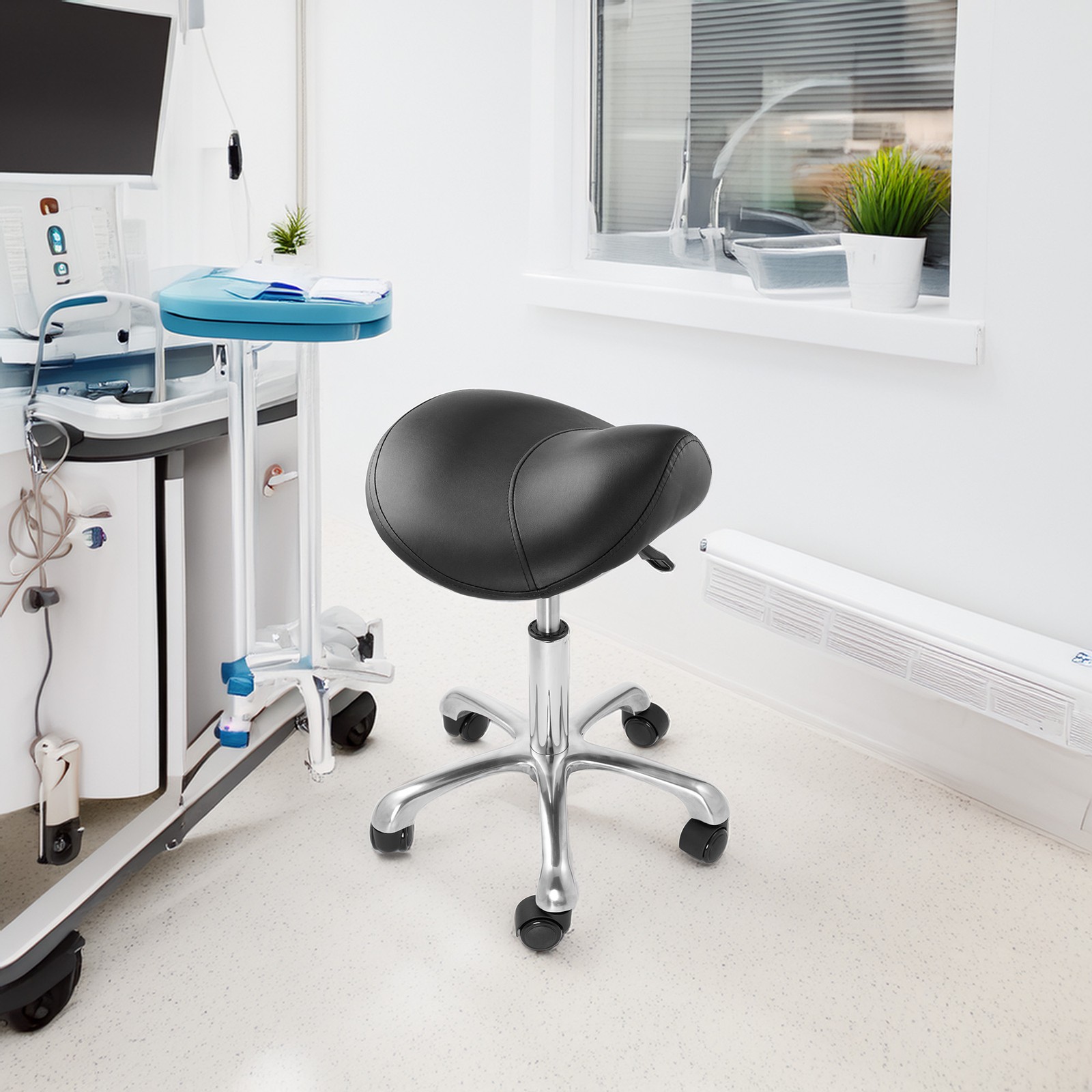 OPEN BOX - Hydraulic Adjustable Rolling Spa Saddle Stool in Black