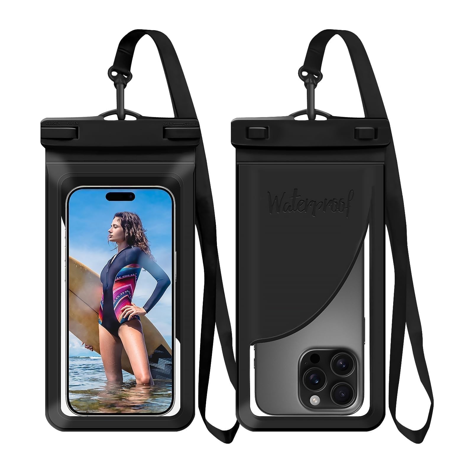 Vsagier Waterproof Phone Pouch, with Interior 8.3 inches, A9-Black-1 pack