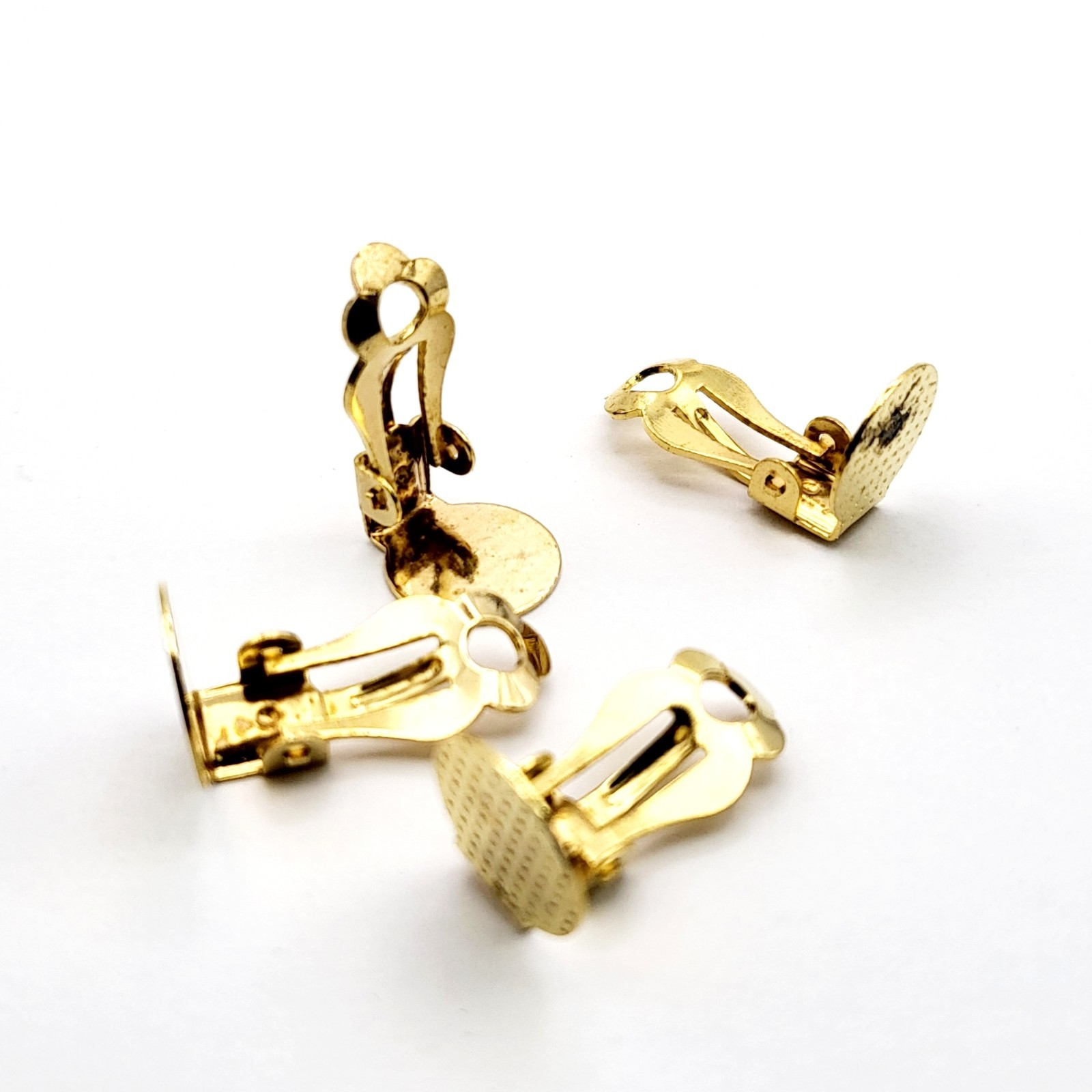Gold Clip-On Earring Findings 4pcs – 16mm with 10mm Round Flat Pad, Non-Pierced