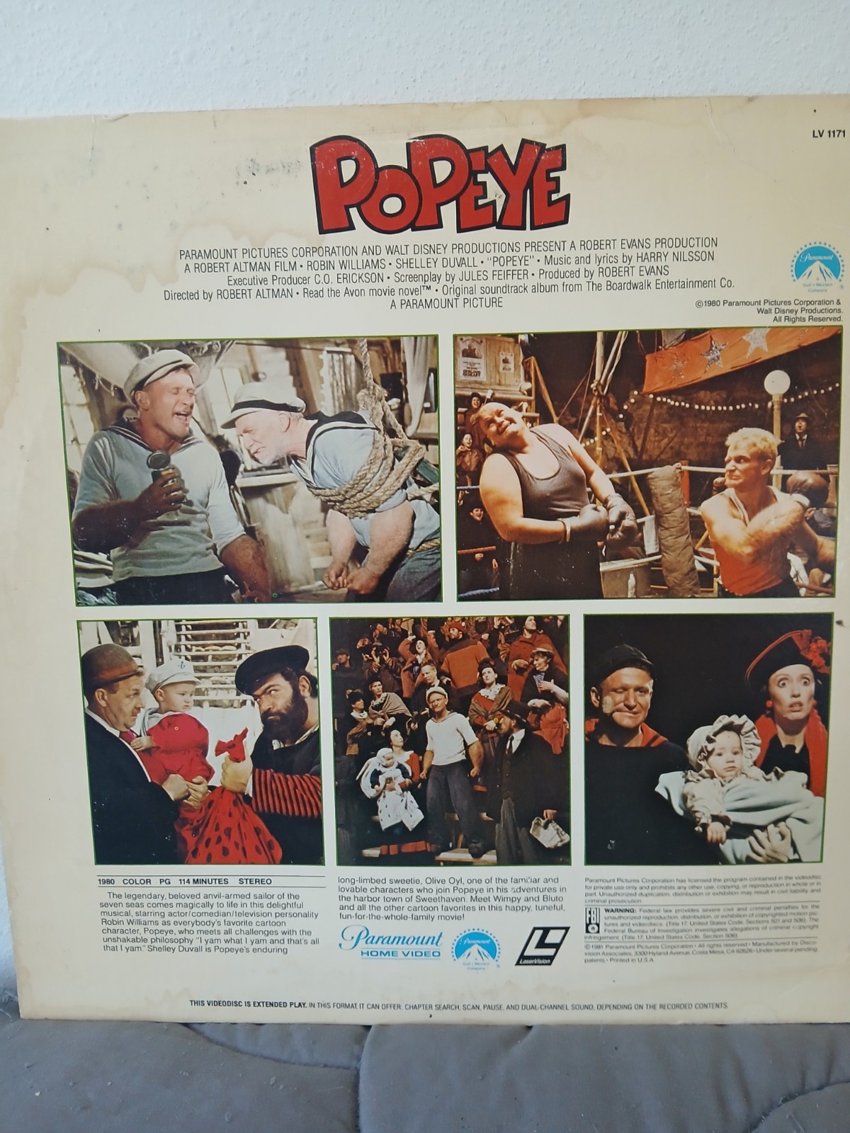 MINT!!! "Popeye" Extended Play Laserdisc LD - Robin Williams