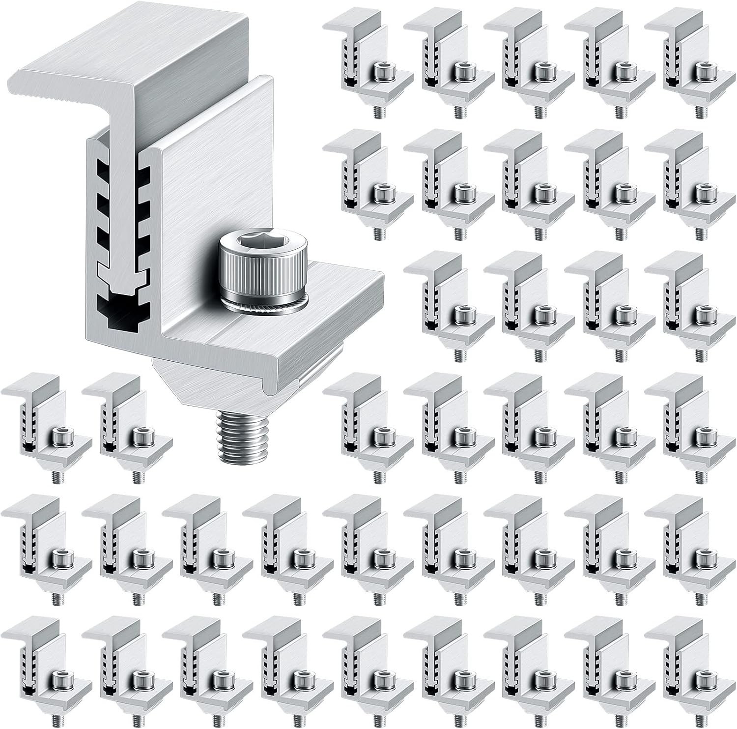 40 Pack Adjustable Aluminum Solar Panel End Clamps for Secure Installations