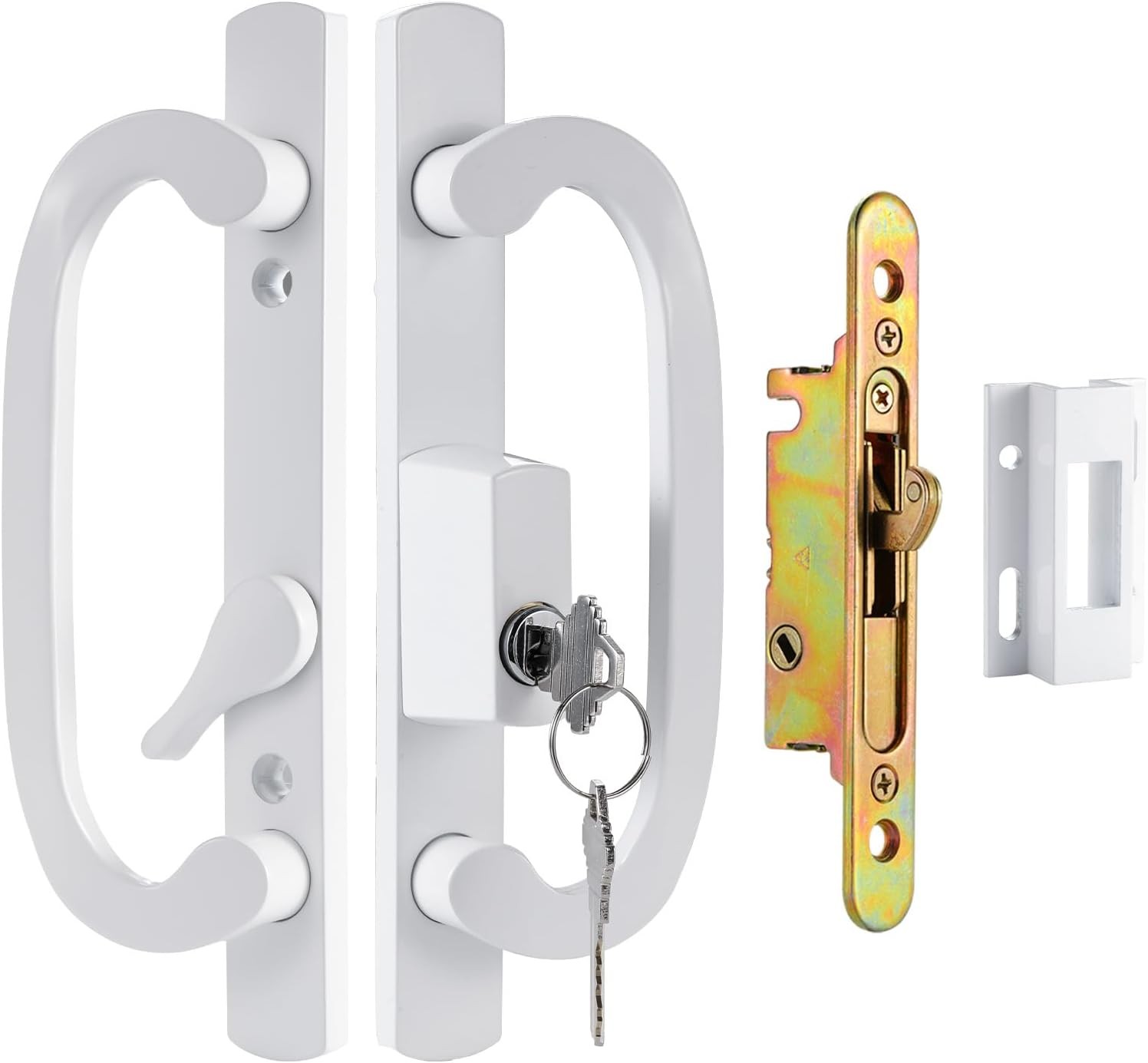 Keyed Sliding Patio Door Handleset, 45° Keyway, 3-15/16" H.C., Fits 1-3/8" to 2"