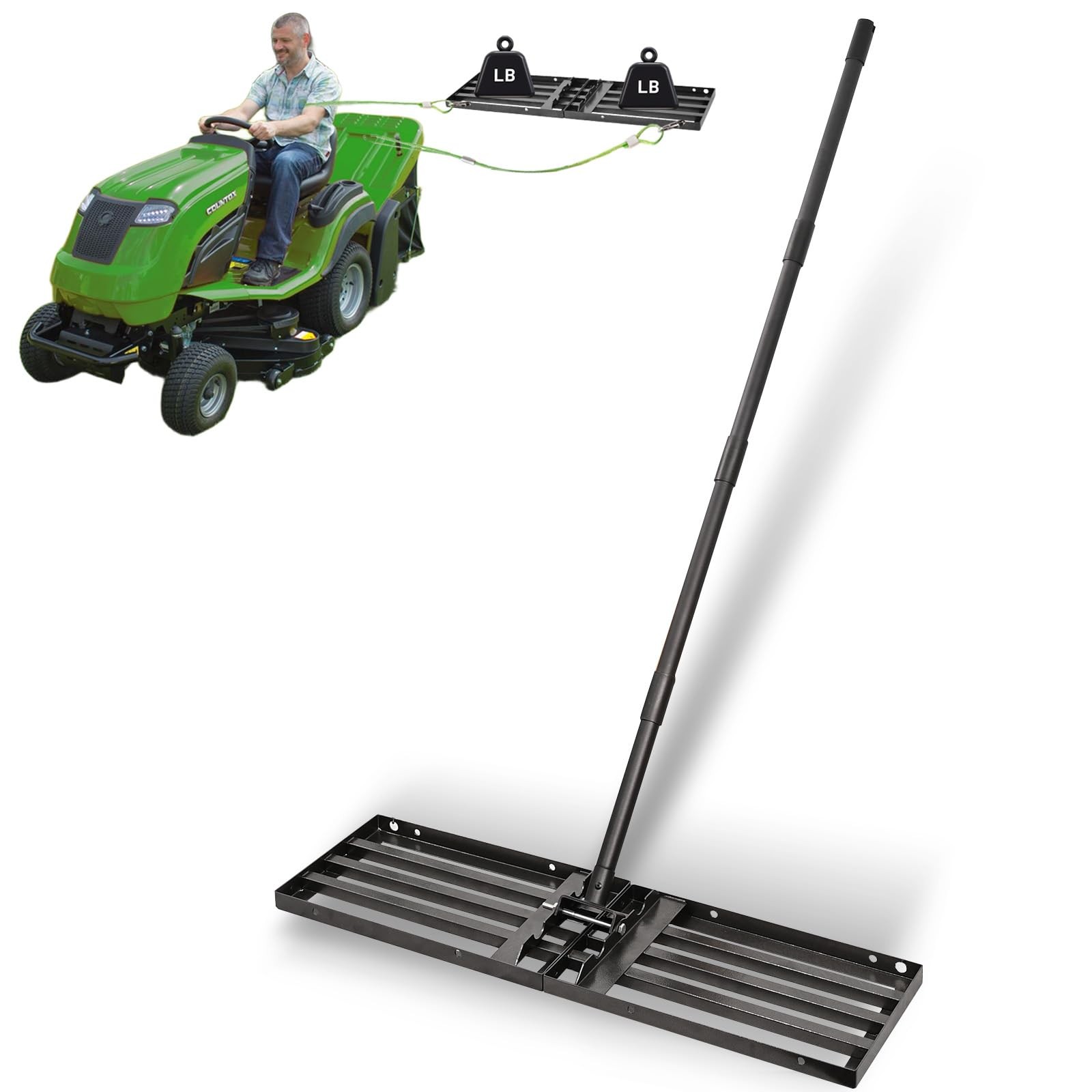 Adjustable Lawn Leveling Rake 34"x10" - Heavy Duty Tool for Soil & Grass