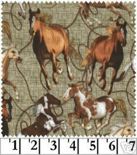 1 3/8  YDS Horses on Cream QUILT FABRIC