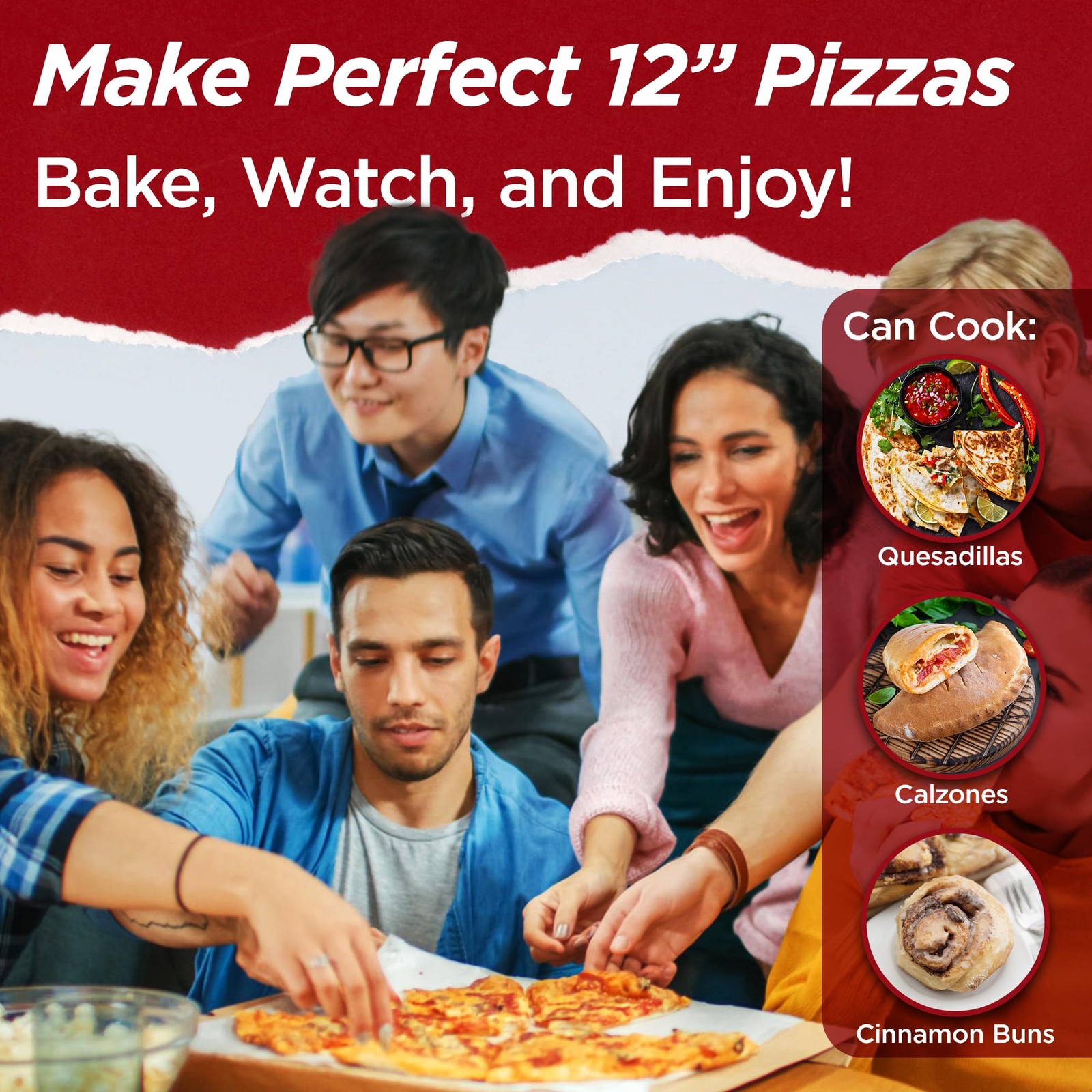 CULINARY CHEF Electric Pizza Oven with Ceramic Stone, Viewing Window, Adjustable