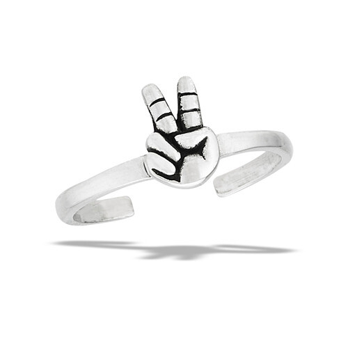 Peace sign finger sterling silver toe ring