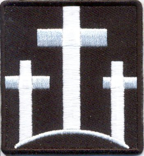THREE CROSSES Christian Embroidered WHITE CROSSES HOOK FASTENER PATCH