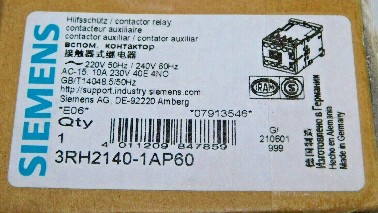 NEW SIEMENS 3RH2140-1AP60 Contactor Control Relay 220-240V 50-60Hz 3RH21401AP60