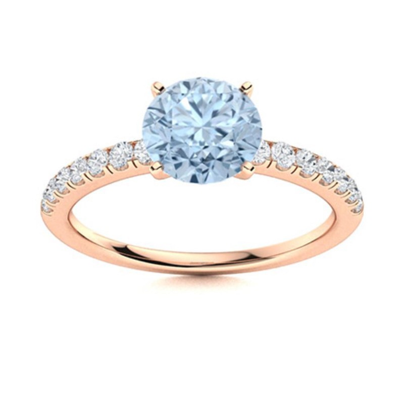 Aquamarine Gemstone Sterling Silver Solitaire with Accents Wife Unique Ring