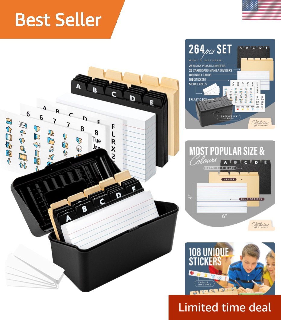 Index Card Box 4x6 With Dividers, Plastic Recipe Box & Flashcard Organizer | ...