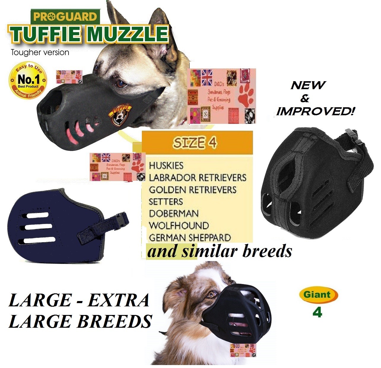 XL GIANT size 4 TUFFIE Dog MUZZLE Comfort NO BITE HEAVY DUTY QUICK FIT TRAINING
