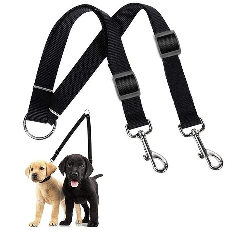 Nylon Pet Dog Leash Colorful Traction Rope Detachable One For Two Pet Dog Tracti