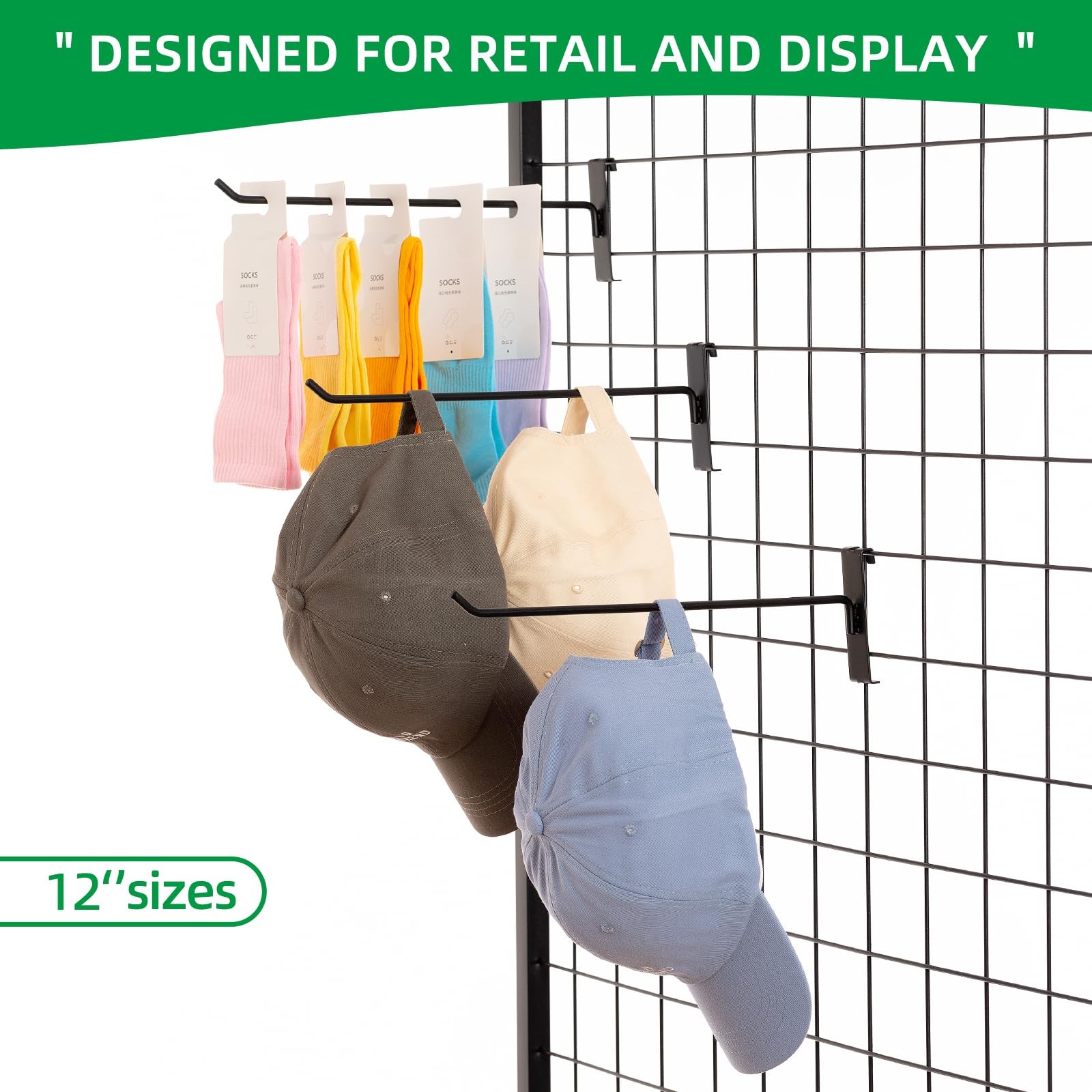 40 PCS 12 Inch Gridwall Hooks Grid Panel Hanging Black Retail Display Store