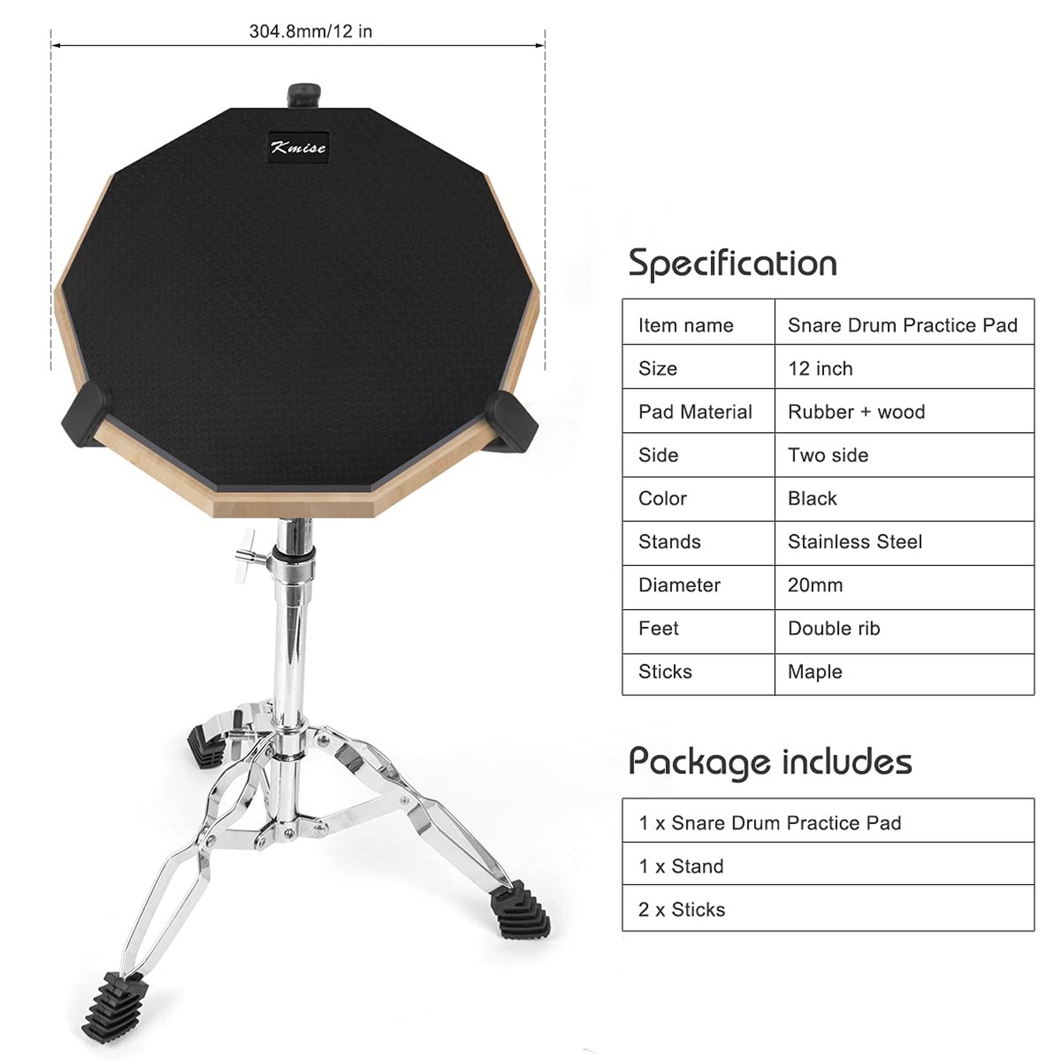 Horse Practice Drum Pad, 12 Inch Double Sided Exercise Drumming Pads Kit Set,...