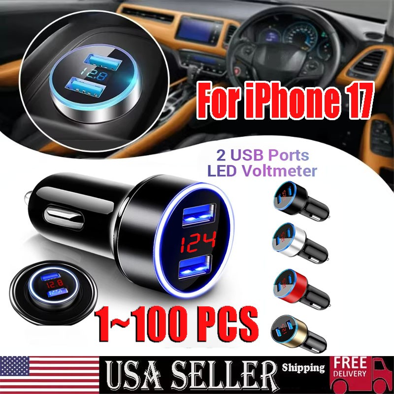Dual Ports USB Car Cigarette Charger Lighter Digital LED Voltmeter 12V/24V Lot