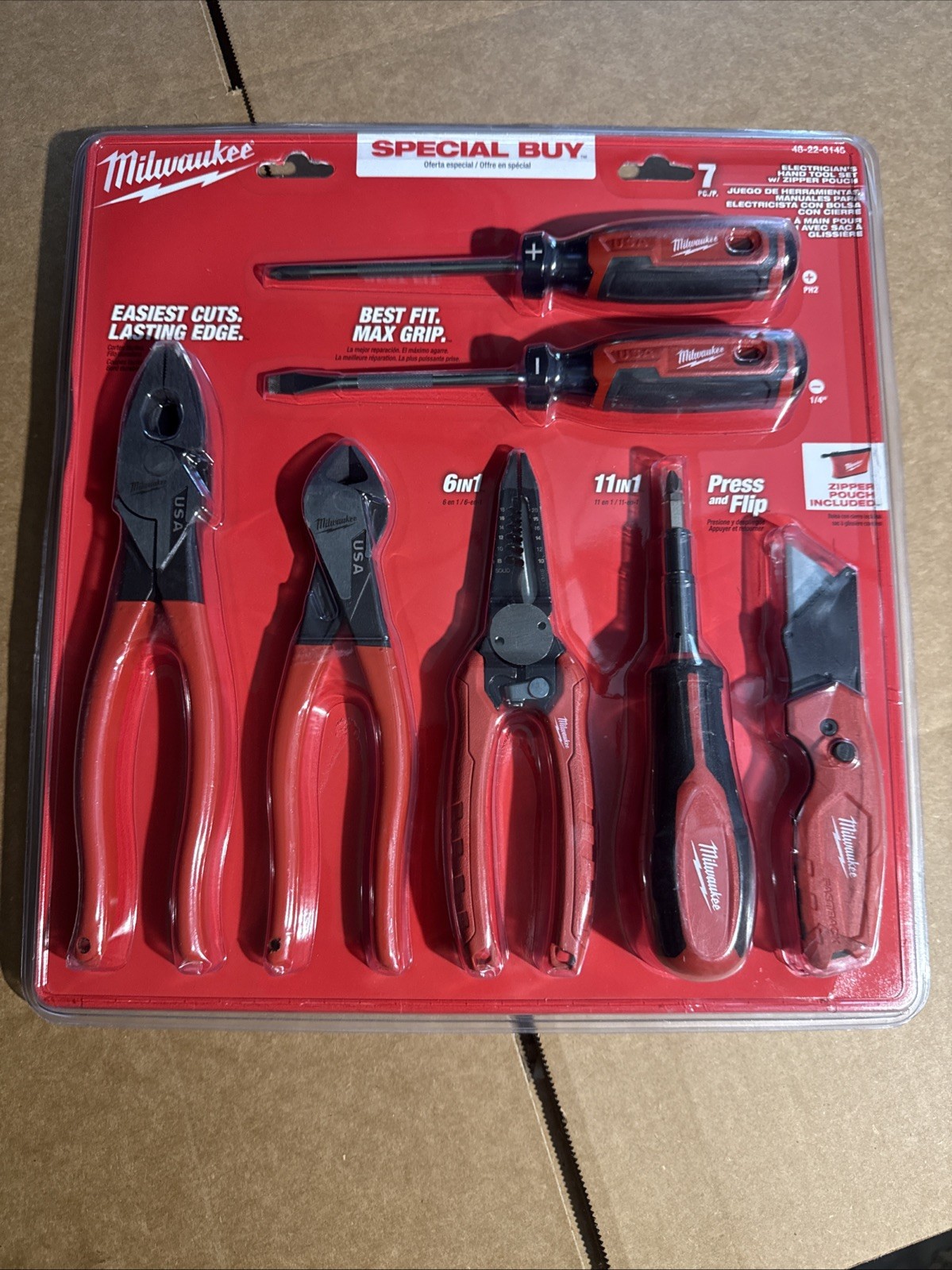 NEW 7-pc Milwaukee Electrician's Hand Tool Set With Pouch # 48-22-0145