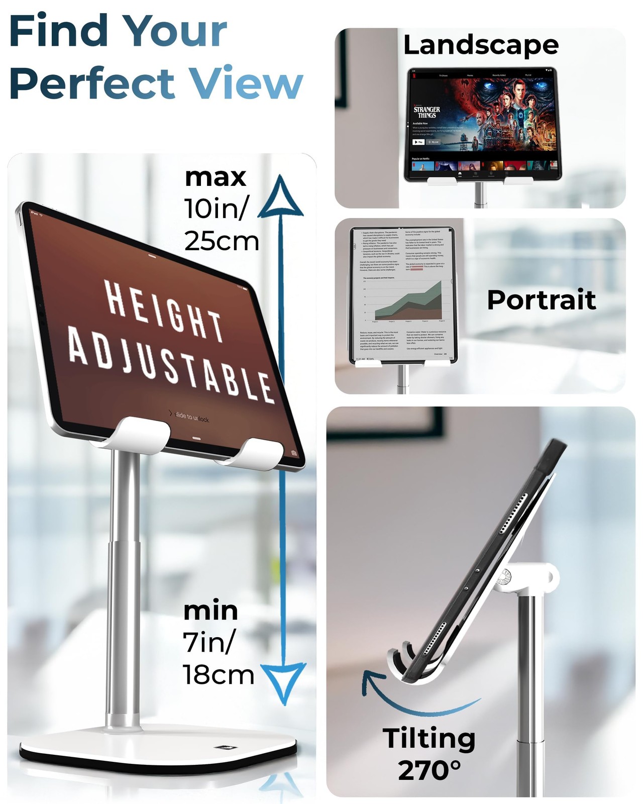 COOPER TabHolder, 7-10" Height Adjustable Tablet Stand, A - Night Black