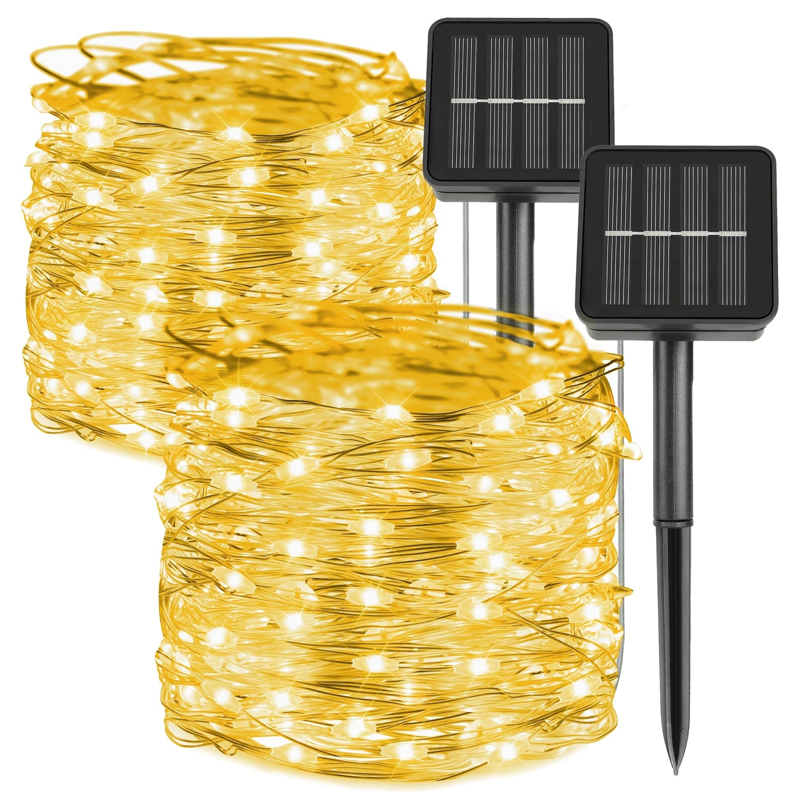 kemooie 2 Packs Solar String Lights, Total 200 LED 66FT 8 Twinkle Modes Warm ...