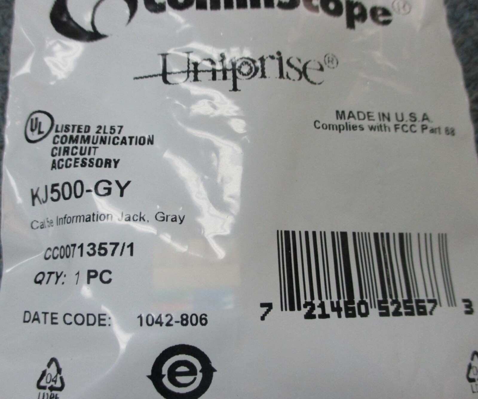 NEW Commscope Uniprise KJ500-GY Category Cat 5e Keystone Data Grade Jack Grey