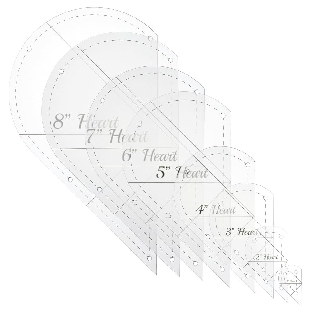 8 Pcs Half Heart Quilting & Sewing Template Set, 1" to 8" Sizes Clear Acrylic...