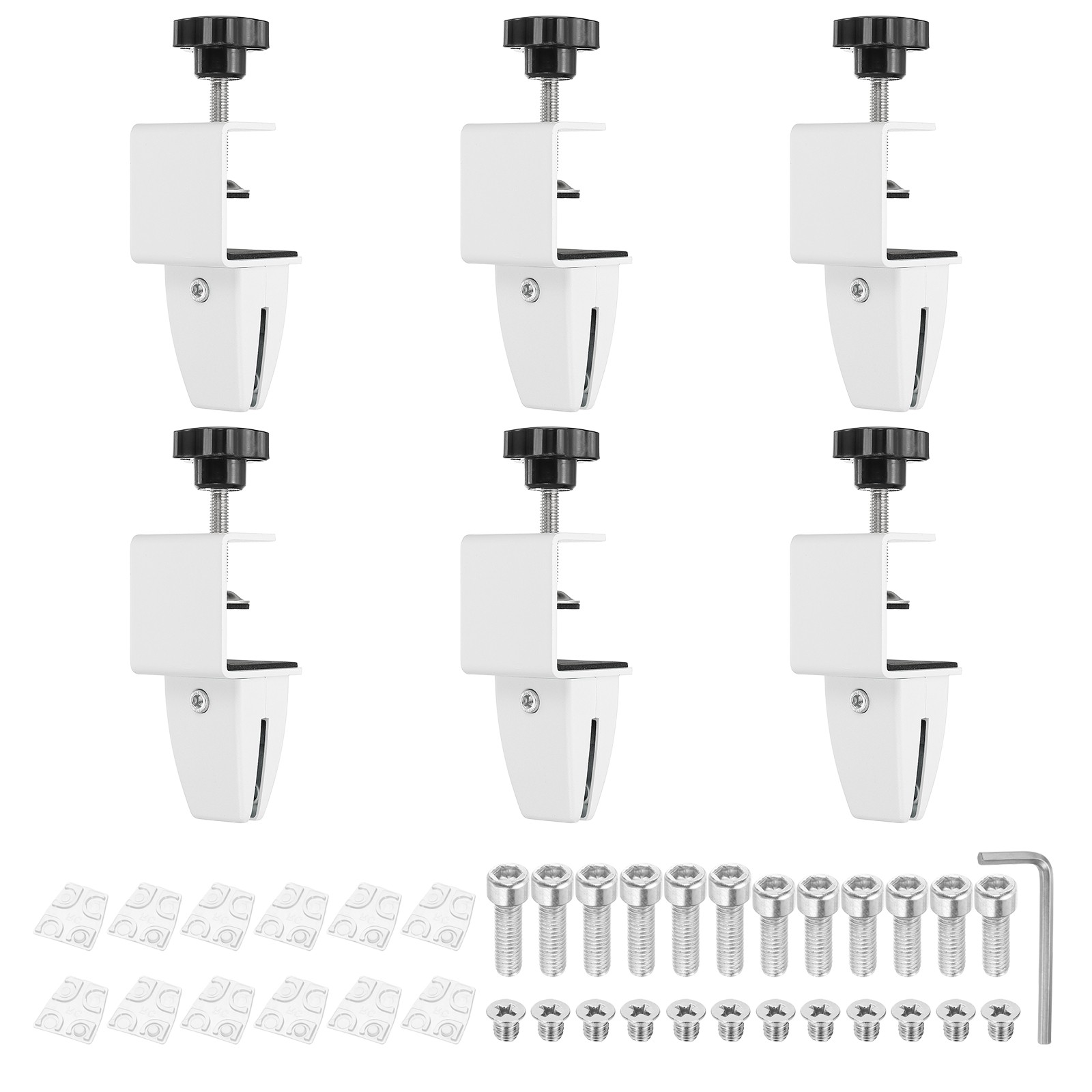 6Pcs Adjustable Desk Divider Partition Clips, Sneeze Guard Support, White