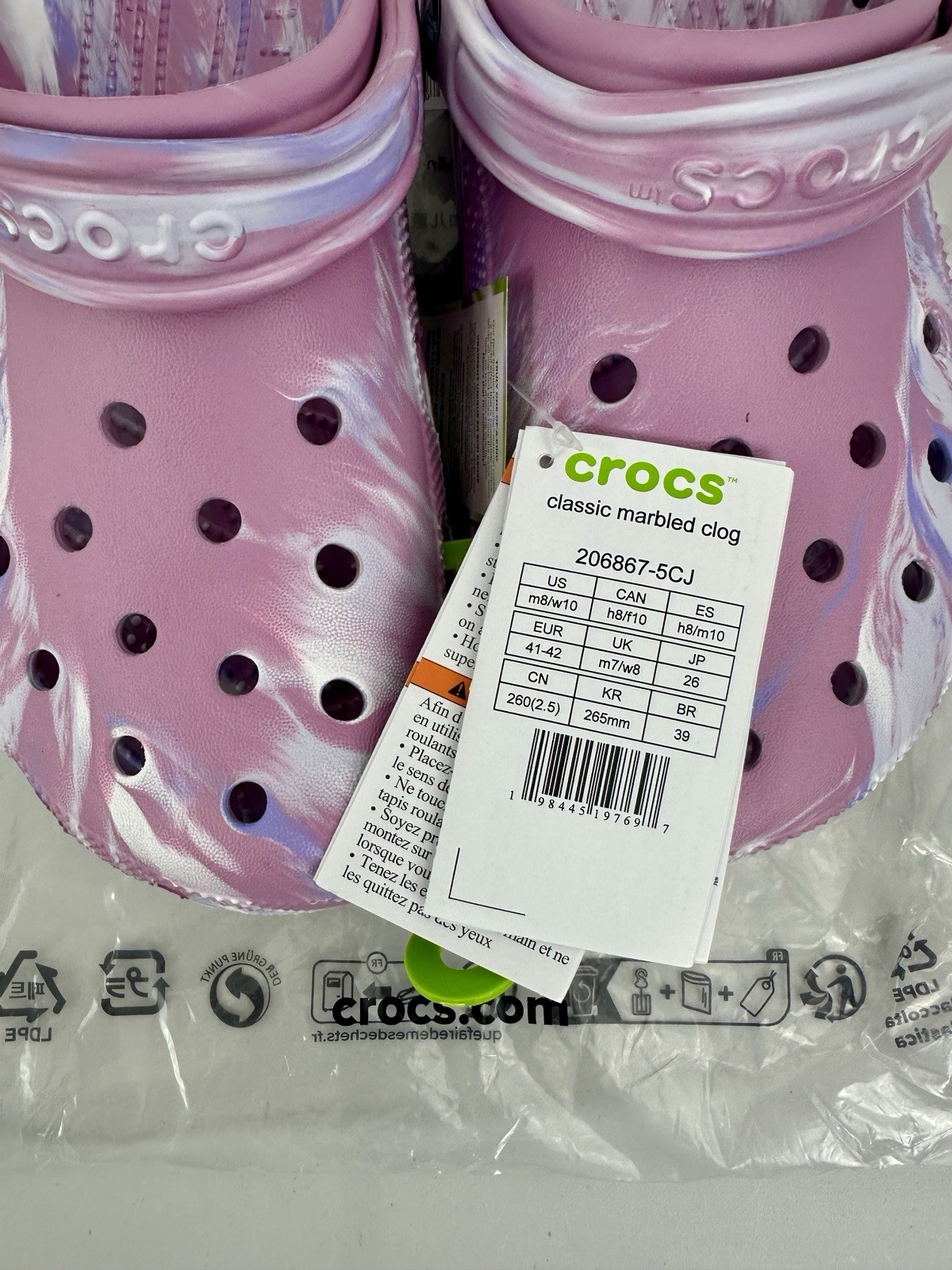 Women's US Size 10 Crocs Classic Marbled Clog Color Hydrangea/Multi 206867-5CJ
