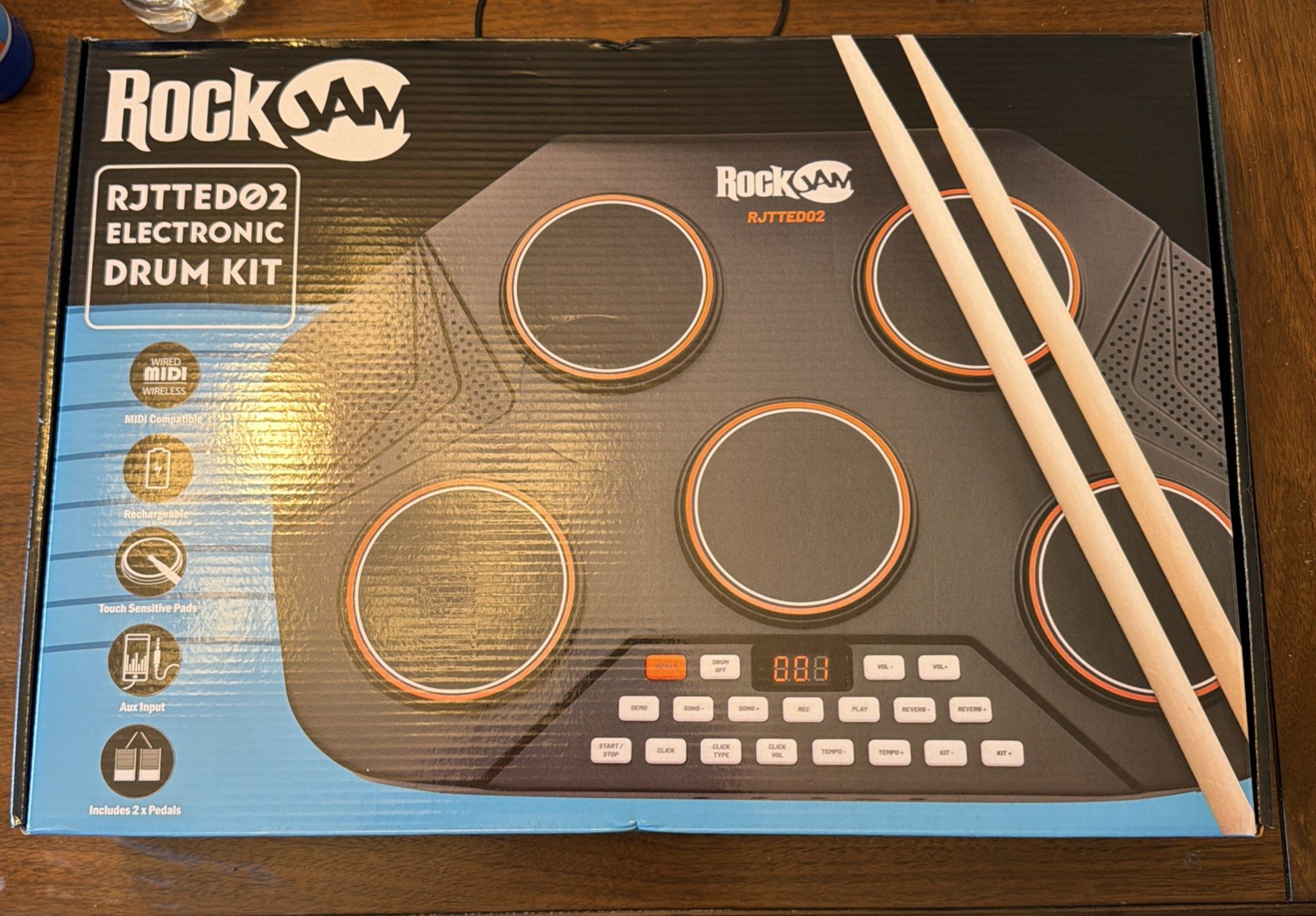 New RockJam RJTTED02 Electric Drum Kit USB MIDI Socket DC Charging