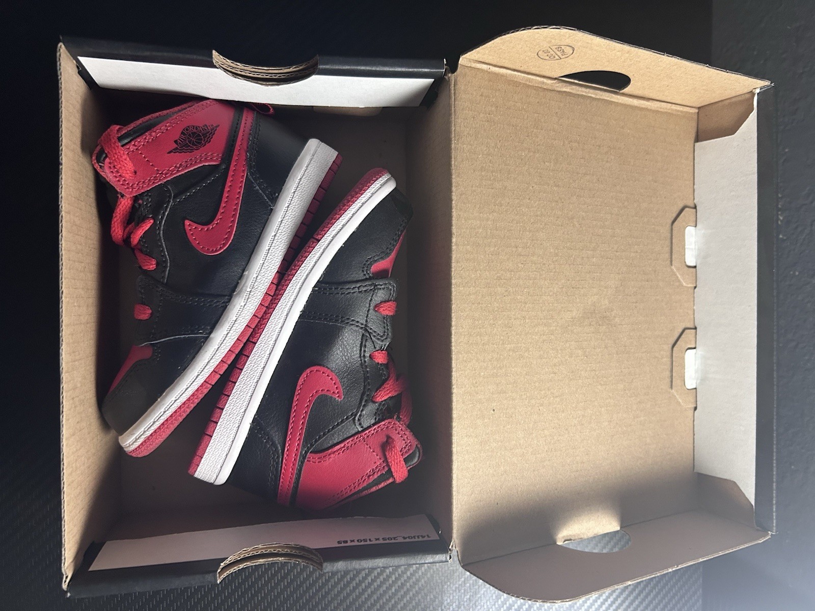 Jordan 1 Mid (TD) Black Red White Leather Sneakers 8C Kids