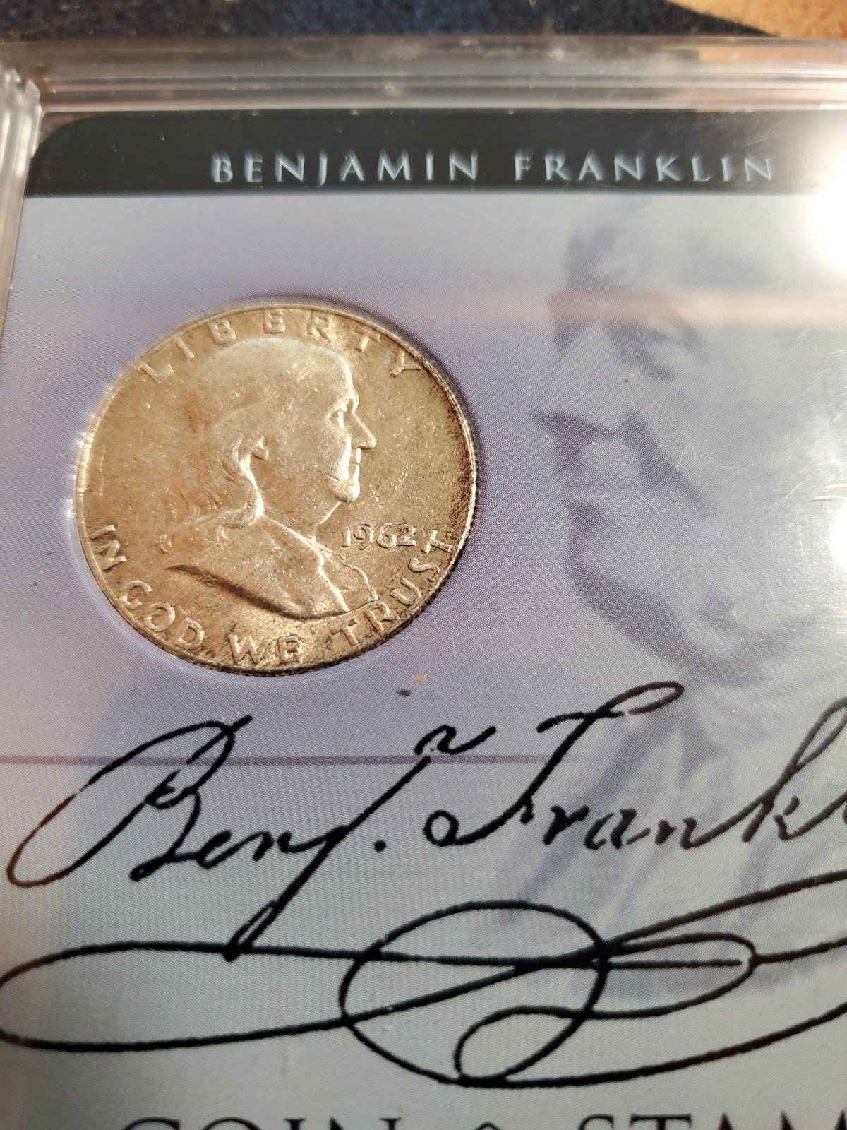 Benjamin Franklin 1962 Silver Coin Stamp Set -slight toning