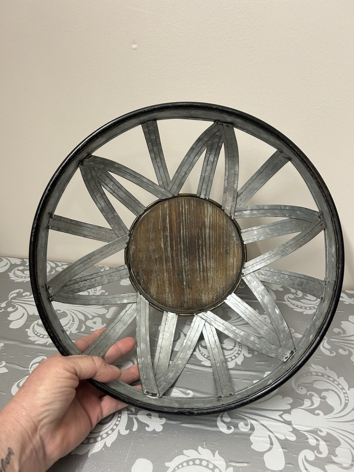 Metal/Wood Bowl Decrotive, 5.5 In Tall 12” Diameter Beautiful Country Decor