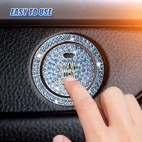 Bling Car Engine Start Ring Sticker, Anti-Scratch Auto Key Ignition Button Blue