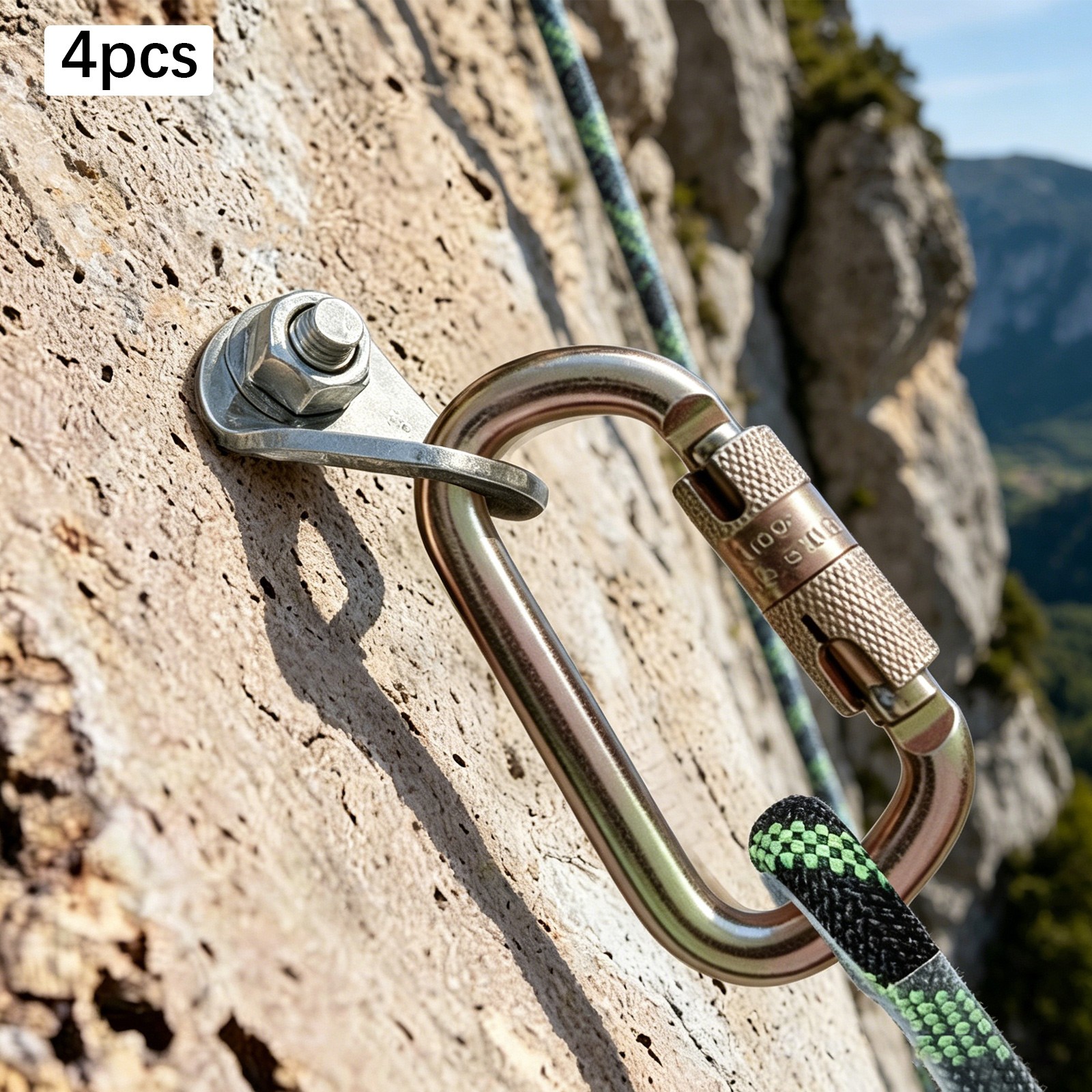45kn Alloy Steel Auto-lock Main Carabiner, Heavy Duty Rock Climbing Carabiner