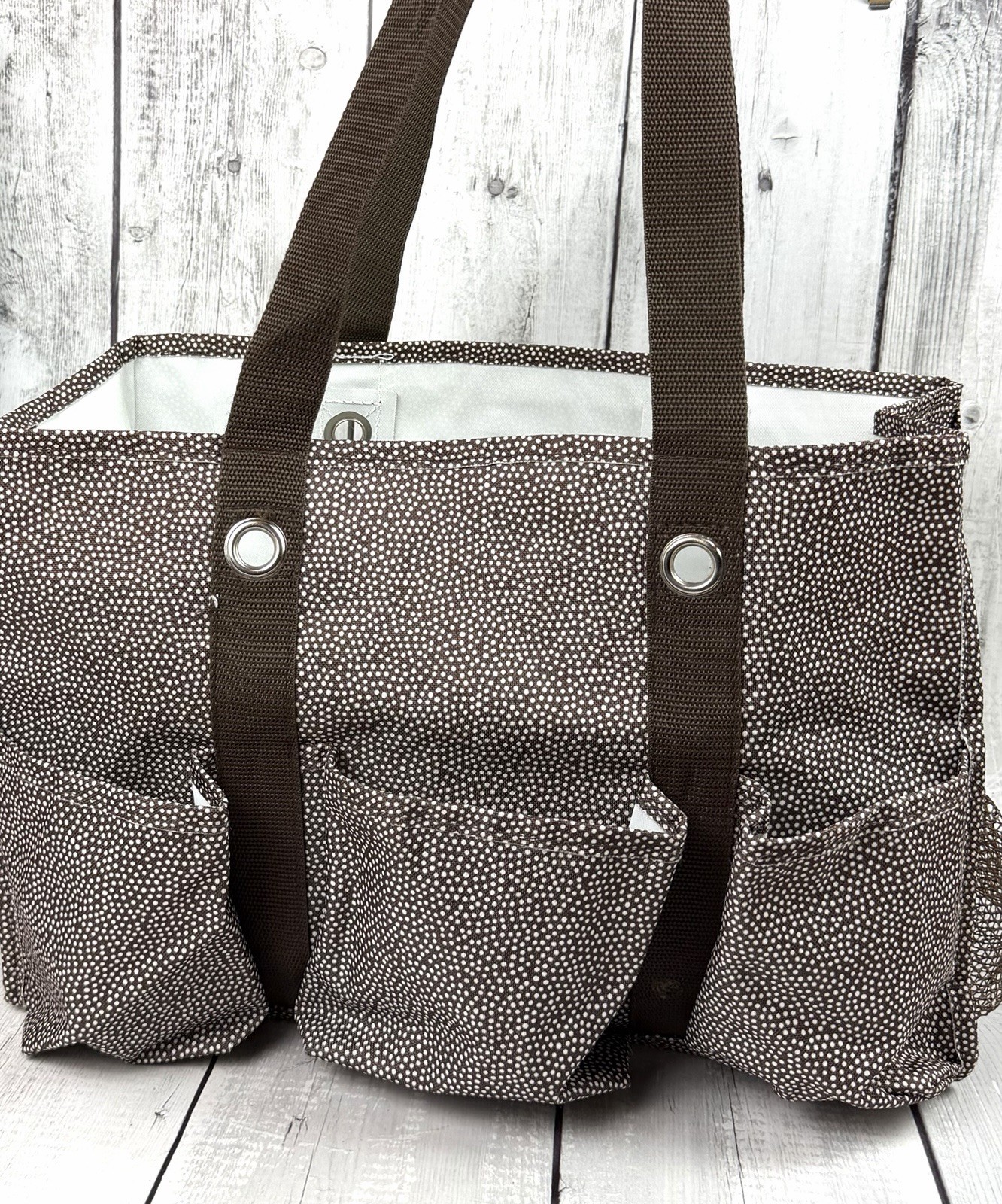 Thirty-One Organizing Utility Tote - Brown Pin Dots