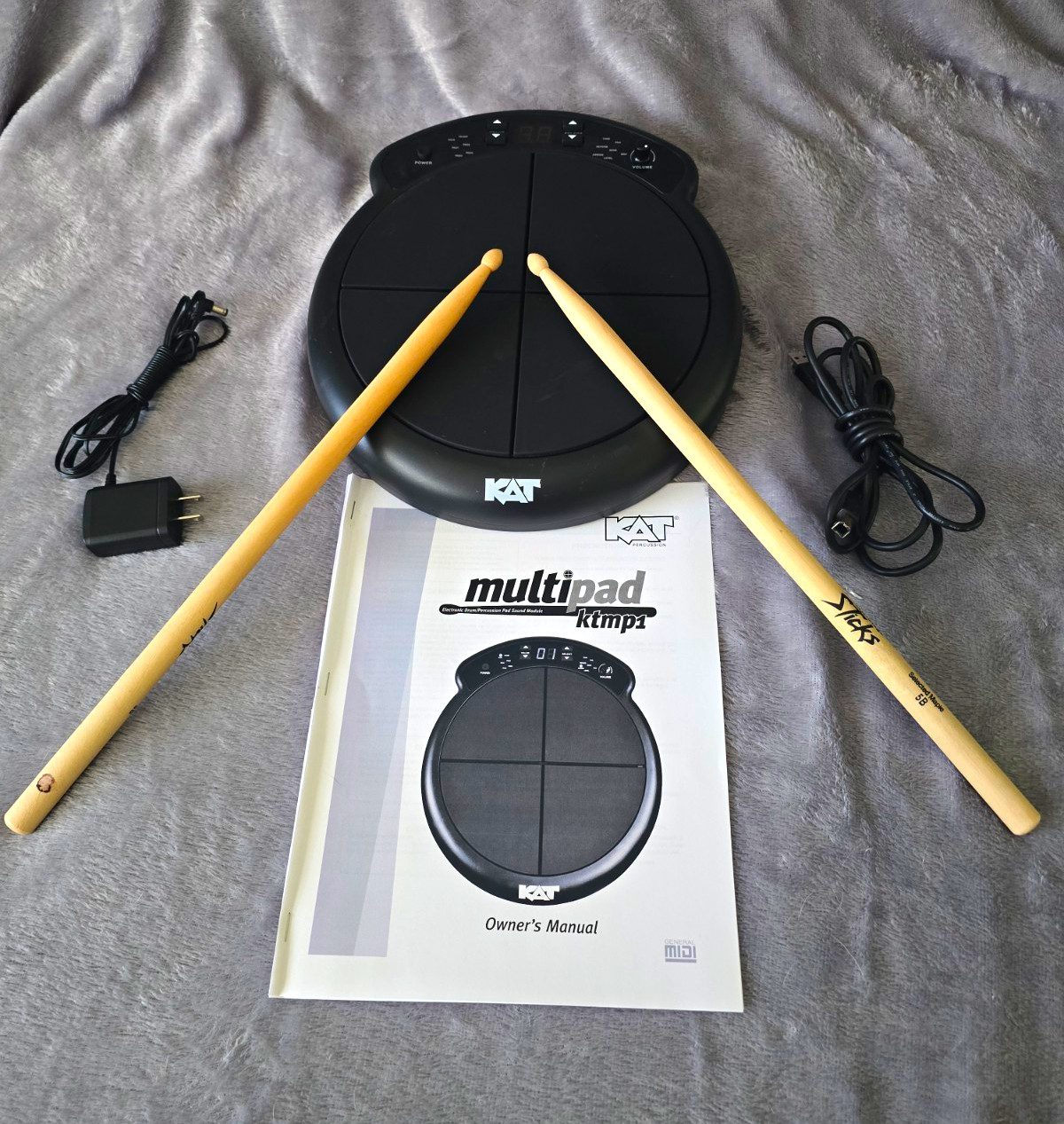 KAT KTMP1 4-Pad Electronic Drum Pad MIDI Digital w/ Sticks, AC Adapter, Manual
