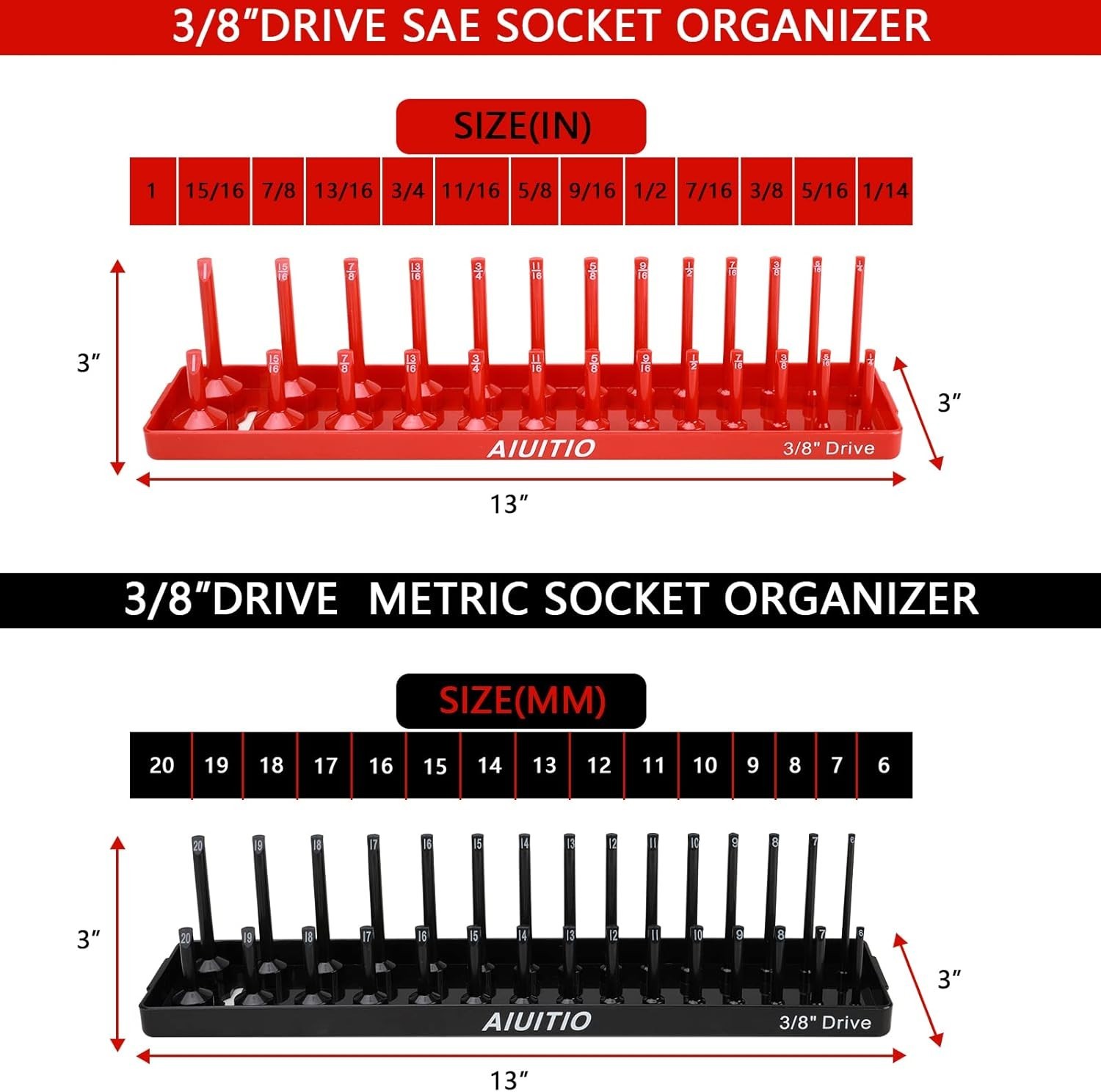 Mechanic Tool Organization - 6/8 Piece Socket Tray Set Red Sae Black