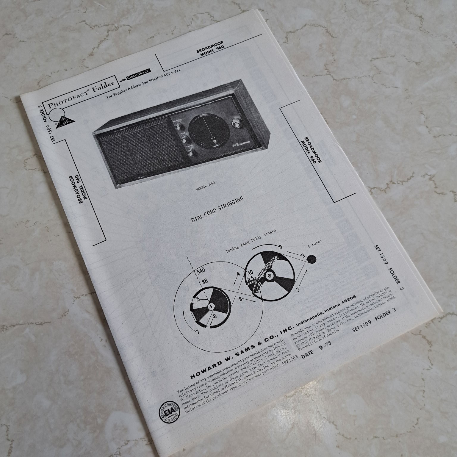 Broadmoor Manual Model 960 1975 Photofact Illustrated Service Radio